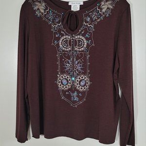 "Classic Designs" Dark Burgundy Top with Sparkling Sequins